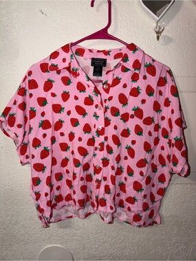 Midnight Hour Pink Strawberry Print Button-Down Shirt